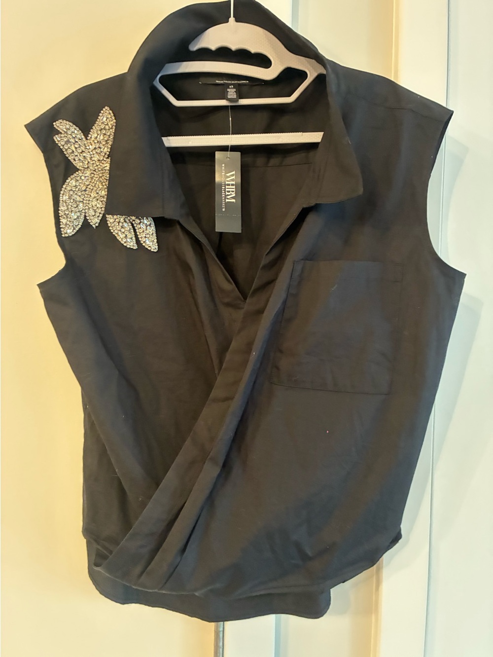 WHBM Black Sleeveless Blouse with Crystal Applique